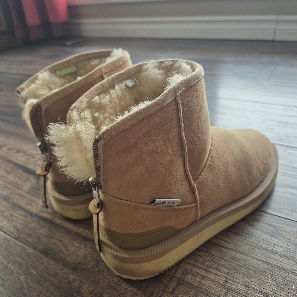 Suicoke Japan Tan Suede Ankle Boots with Fur Lining 37